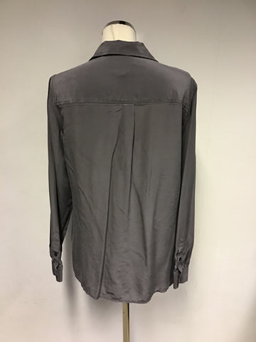 PURE COLLECTION GREY 100% SILK LONG SLEEVE SHIRT SIZE 12