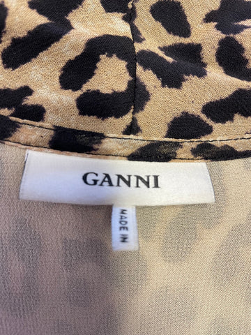 GANNI BROWN LEOPARD PRINT LONG SLEEVE WRAP DRESS SIZE 40 UK 12