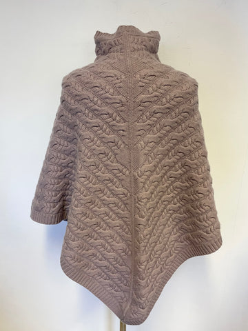 PURE COLLECTION MAUVE WOOL & CASHMERE CABLE PATTERNED PONCHO SIZE S/M