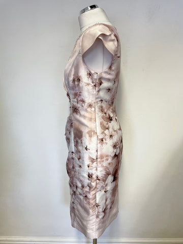 JACQUES VERT COLLECTION PALE PINK FLORAL PRINT PEARL TRIM SPECIAL OCCASION DRESS SIZE 8