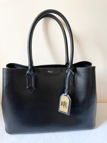 RALPH LAUREN BLACK LEATHER TOTE BAG