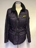 BARBOUR INTERNATIONAL AUBERGINE QUILTED BELTED JACKET SIZE 14