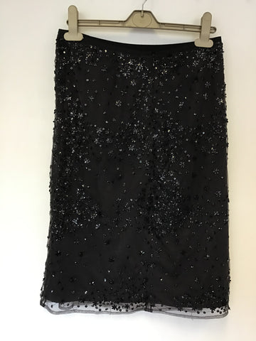 JIGSAW BLACK NET OVERLAY SEQUINNED KNEE LENGTH PENCIL SKIRT SIZE 10