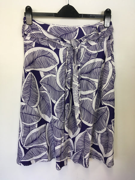 BRAND NEW HOBBS AMETHYST & WHITE LEAF PRINT LINEN PARADE SKIRT SIZE 10
