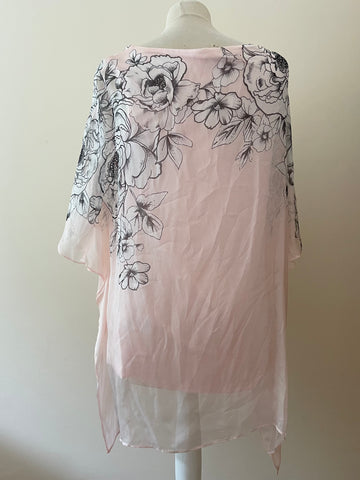 PHASE EIGHT PINK FLORAL PRINT SILK OVERLAY FLOATY TOP SIZE 12