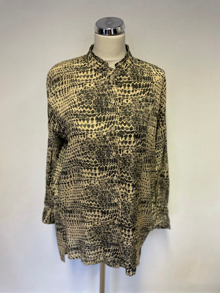 MASAI BLACK & CREAM PRINT LONG SLEEVE COLLARLESS SHIRT SIZE S