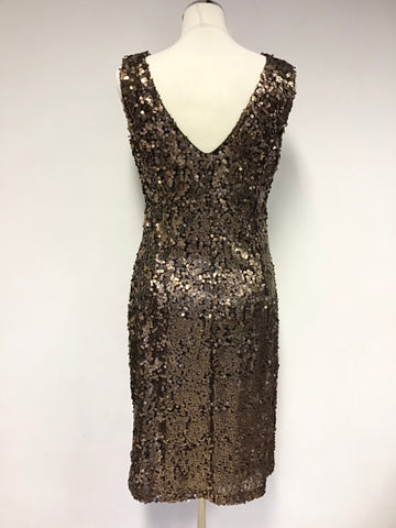 BRAND NEW PHASE EIGHT BRONZE SEQUINNED SLEEVELESS PENCIL DRESS SIZE 14