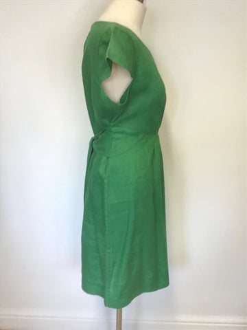 HOBBS EMERALD GREEN LINEN SHORT SLEEVE DRESS SIZE 14
