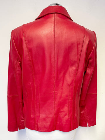GERRY WEBER RED BUTTER SOFT LEATHER FITTED JACKET SIZE 14