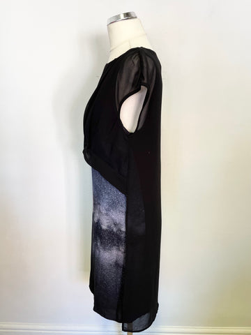 MINT VELVET BLACK,PURPLE & PINK PATTERNED SLEEVELESS SHIFT DRESS SIZE 8