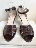 HOBBS DARK BROWN LEATHER SNAKESKIN PRINT OPEN TO ANKLE STRAP SANDALS SIZE 7/40