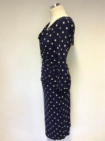BRAND NEW PHASE EIGHT NAVY BLUE & STONE SPOT STRETCH JERSEY VIV DRESS SIZE 10