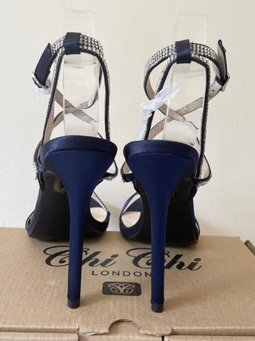 BRAND NEW CHI CHI NAVY BLUE SATIN & DIAMANTE TRIM STRAPPY HEEL SANDALS SIZE 5/38