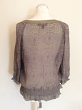 TED BAKER BRONZE PRINT SILK 3/4 SLEEVE BLOUSON TOP SIZE 4 UK 14