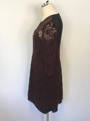 WHISTLES NAVY BLUE & BURGUNDY LACE OVERLAY DRESS SIZE 14