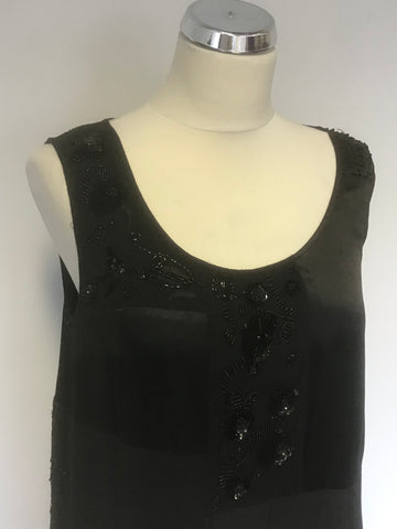 JIGSAW BLACK SILK BEADED,EMBROIDERED & SEQUIN EMBELLISHED SHIFT DRESS SIZE 12