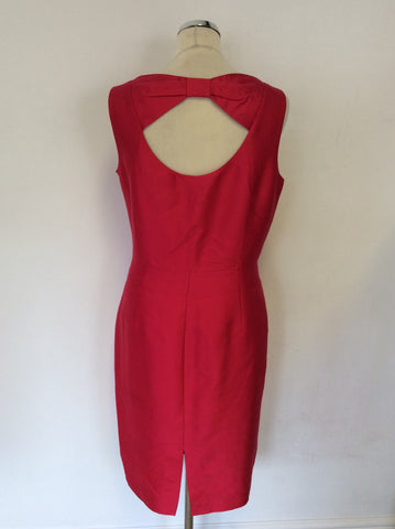 HOBBS FUSCHIA PINK WOOL & SILK CUT OUT BACK PENCIL DRESS SIZE 16