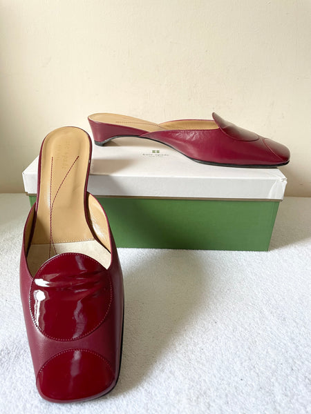 KATE SPADE NEW YORK PAULA RUBY RED LEATHER SLIP ON MULES SIZE 6.5/39.5