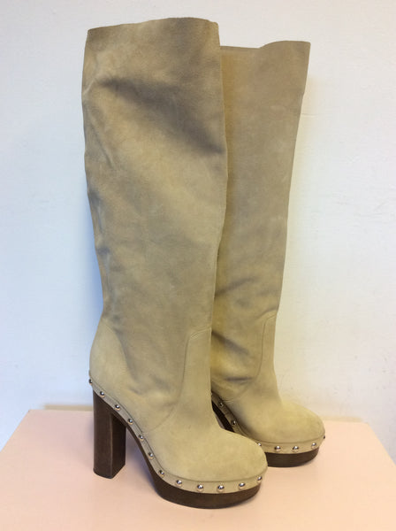 BRAND NEW MICHAEL KORS BEIGE SUEDE STUD TRIM PLATFORM BOOTS SIZE 7/40