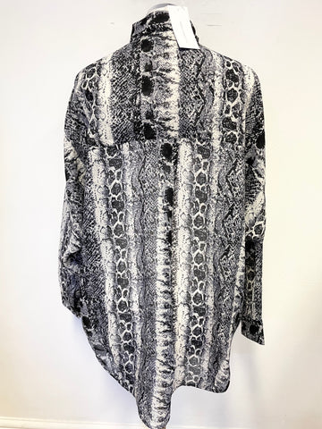 BRAND NEW FRENCH CONNECTION BLACK & GREY SNAKESKIN PRINT POP OVER BLOUSE SIZE