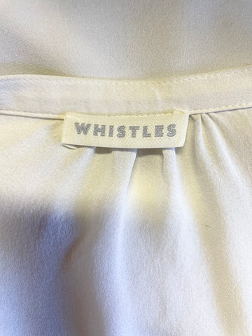 WHISTLES IVORY SILK COLLARLESS LONG SLEEVE BLOUSE SIZE 14