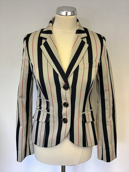 JACKS WILLS FABULOUSLY BRITISH LIGHT GREY,NAVY & RED STRIPE WOOL BLEND JACKET SIZE 10