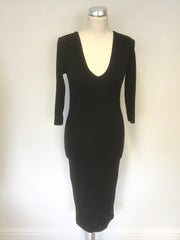 BAUKJEN BLACK STRETCH JERSEY FULLY LINED 3/4 SLEEVE PENCIL DRESS SIZE 10