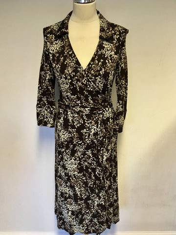 HOBBS BROWN PRINT 3/4 SLEEVE WRAP DRESS SIZE 10
