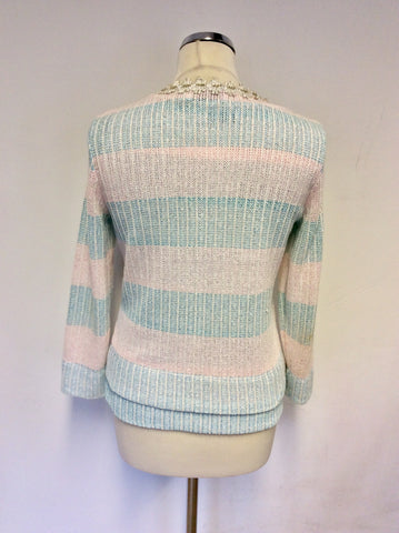 DE MIGUEL MINT GREEN & PINK EMBELISHED TWINSET SIZE 42 UK 10