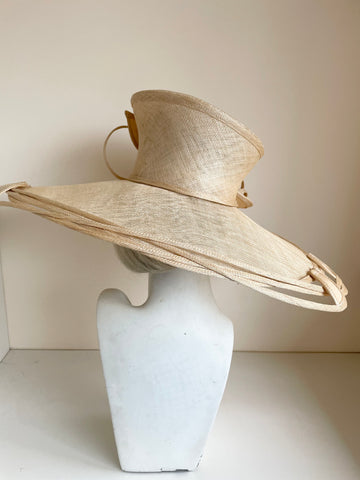 GET AHEAD HATS CREAM/ NATURAL STRAW WIDE BRIM FORMAL HAT WITH FLOWER DETAIL