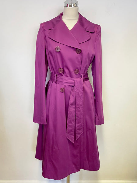 LK BENNETT MAGENTA COTTON DOUBLE BREASTED BELTED MAC SIZE 10