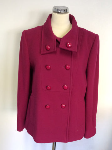 HOBBS FUSHIA PINK WOOL & CASHMERE SHORT COAT SIZE 14