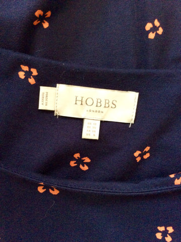 HOBBS NAVY BLUE & PINK FLORAL PRINT TIE WAIST STRETCH JERSEY DRESS SIZE 10