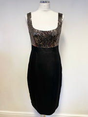 LK BENNETT BLACK & GOLD SEQUINNED TOP SLEEVELESS COCKTAIL DRESS SIZE 8/10