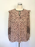 WHISTLES BLACK,IVORY & RED STAR PRINT LONG SLEEVE BLOUSE SIZE 14