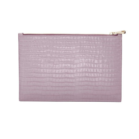 BRAND NEW IN BOX ASPINAL LEATHER ESSENTIAL FLAT POUCH/CLUTCH IN LILAC CROC