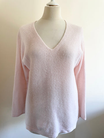 PURE COLLECTION PINK 100% CASHMERE V NECK JUMPER SIZE 14