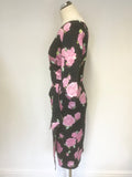 BRAND NEW BOMBSHELL BLACK & PINK ROSE PRINT HALF SLEEVE PENCIL DRESS SIZE 14