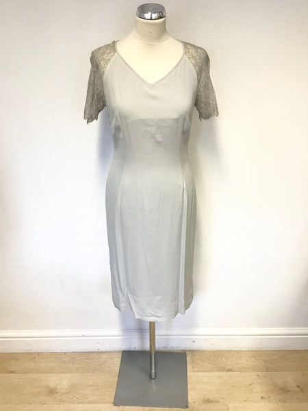 JAEGER LIGHT GREY SILK LACE SHORT SLEEVE SPECIAL OCCASION DRESS SIZE 10