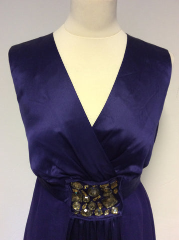 PHASE EIGHT BLUE SILK JEWEL TRIM SPECIAL OCCASION DRESS SIZE 14