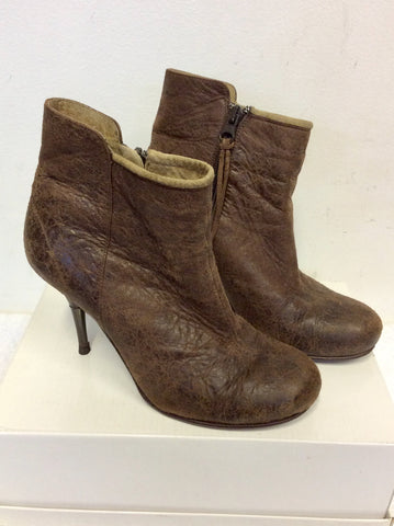 DIESEL BROWN LEATHER STILETTO HEEL ANKLE BOOTS SIZE 4/37
