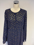 MICHAEL KORS NAVY & GOLD PRINT LATTICE GEORGETTE MAXI DRESS SIZE L