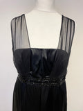 MONSOON BLACK 100% SILK BEAD TRIMMED LONG EVENING DRESS SIZE 16
