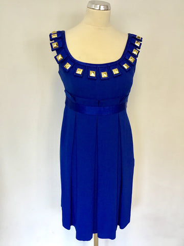 TEMPERLEY BLUE WITH GOLD STUD STUD TRIM DRESS SIZE 10