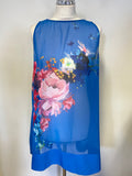 TED BAKER NOVYA BLUE & RASPBERRY RIPPLE FLORAL PRINT SLEEVELESS BEACH COVER UP SIZE S