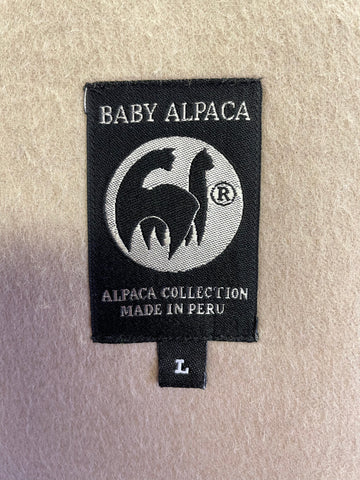 THE ALPACA COLLECTION BEIGE FUR TRIM MID LENGTH ALPACA BLEND COAT SIZE L