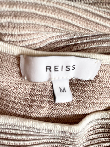 REISS LUCINDA NUDE & WHITE TEXTURED STRIPE SLEEVELESS KNIT TOP SIZE M