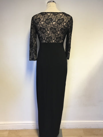 LONDON TIMES BLACK LACE TOP 3/4 SLEEVE LONG EVENING DRESS SIZE 8 UK 12