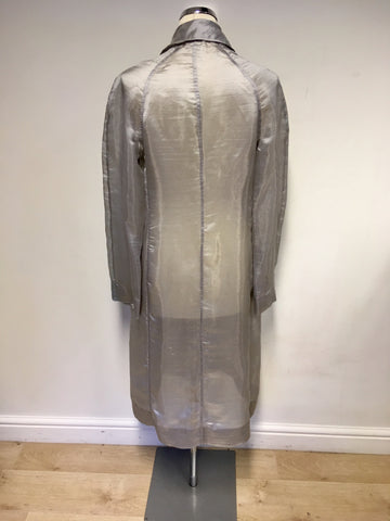 KAREN MILLEN SILVER GREY ORGANZA SPECIAL OCCASION/ EVENING DUSTER COAT SIZE 10