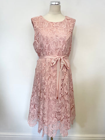 PHASE EIGHT PINK LACE SLEEVELESS TIE BELT SPECIAL OCCASION DRESS SIZE 16
